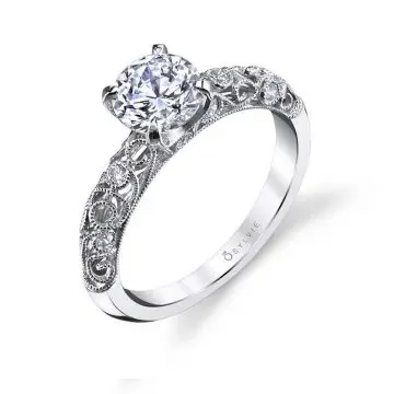 White Gold Round Cut Modern Vintage Solitaire Engagement Ring - Jacqueline