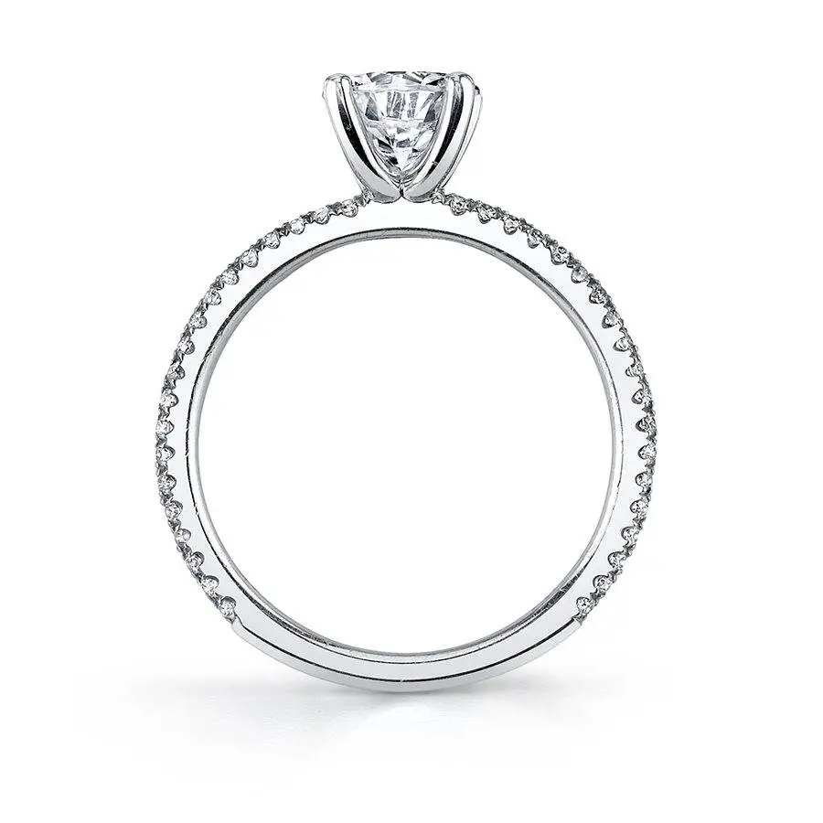 White Gold Round Cut Classic Round Engagement Ring - Jeana - Profile View