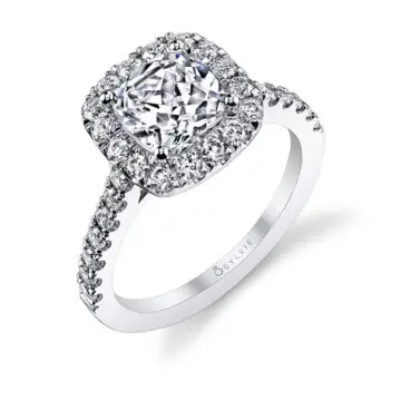 White Gold Cushion Cut Two Tone Classic Halo Engagement Ring - Jacalyn
