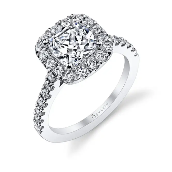 Cushion Cut White Gold Two Tone Classic Halo Engagement Ring - Jacalyn