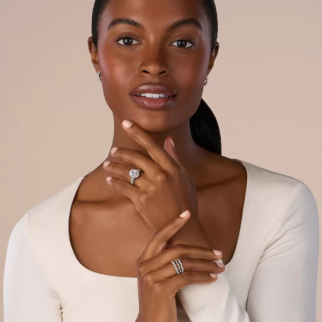 White Gold Oval Cut Modern Vintage Halo Engagement Ring - Cheri - Lifestyle Image - Profile View - Lifestyle Image