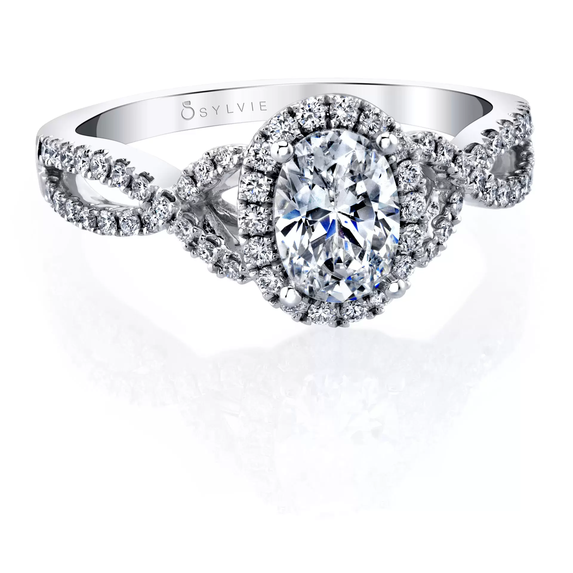White Gold Oval Shaped Spiral Engagement Ring - Jocelina