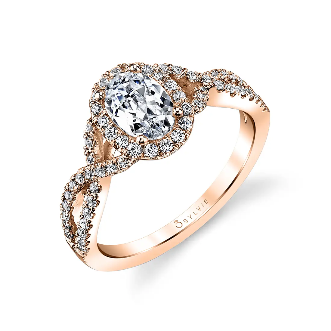 White Gold Oval Shaped Spiral Engagement Ring - Jocelina - Profile View