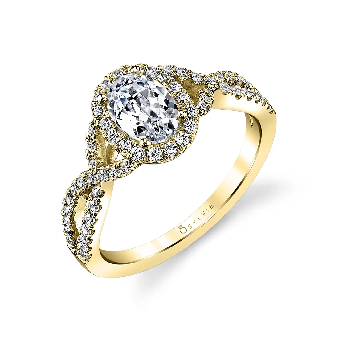 White Gold Oval Shaped Spiral Engagement Ring - Jocelina - Profile View