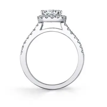 White Gold Emerald Cut Classic Two Tone Halo Engagement Ring - Chantelle