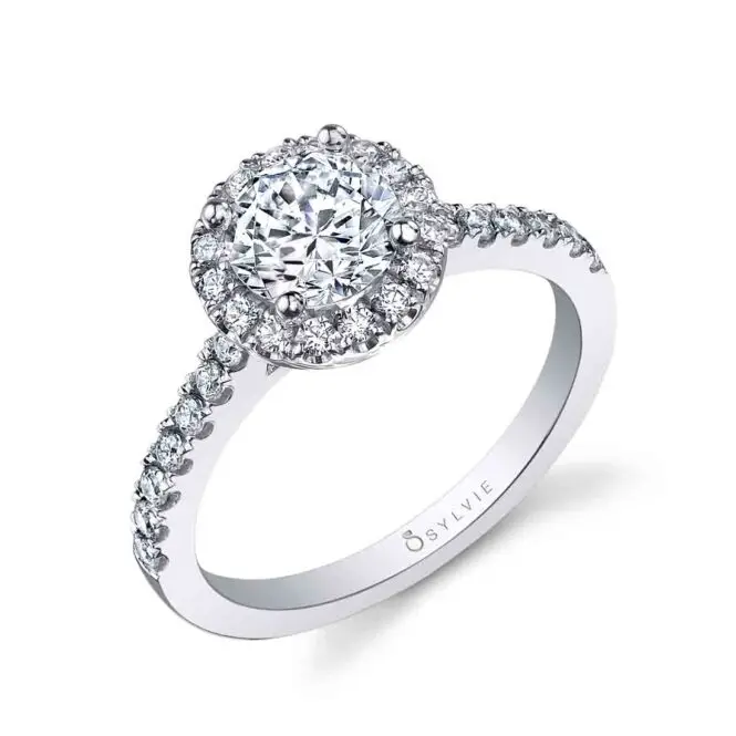 Round Cut White Gold Classic Two Tone Halo Engagement Ring - Chantelle