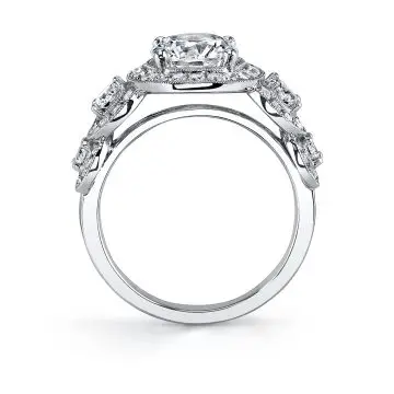 White Gold Round Cut Vintage Inspired Five Stone Engagement Ring - Elyse