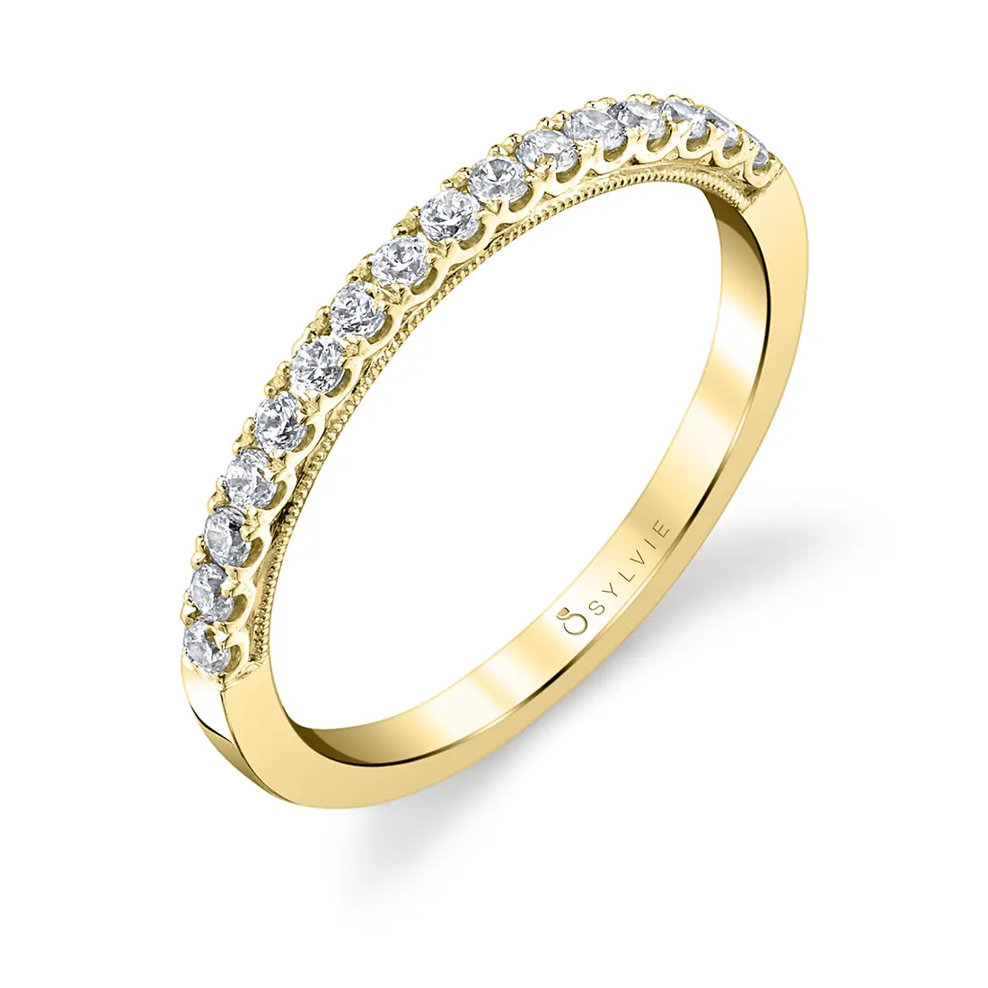 Round Cut Classic Wedding Band with Milgrain - Clara