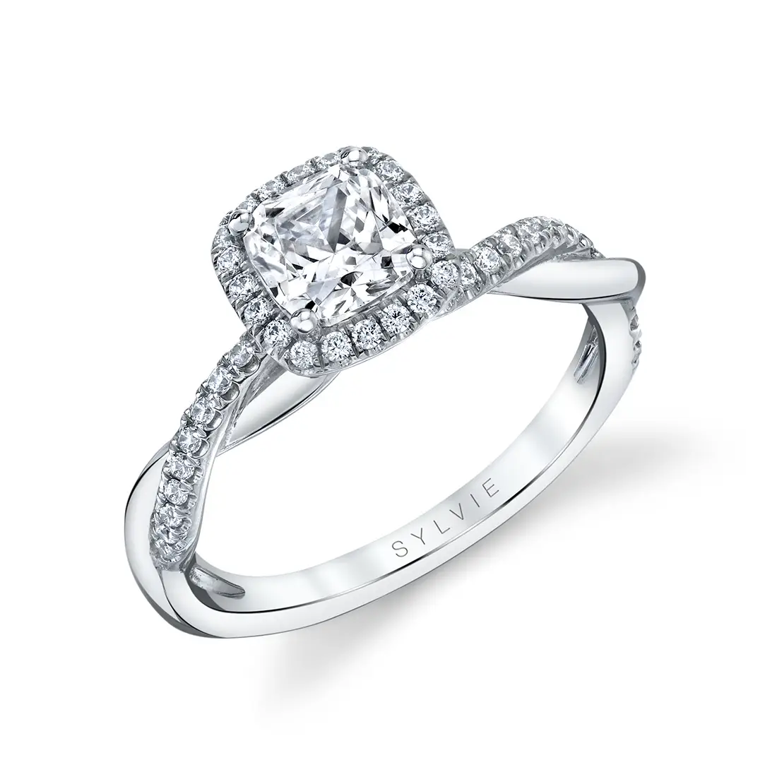 Spiral halo clearance engagement ring