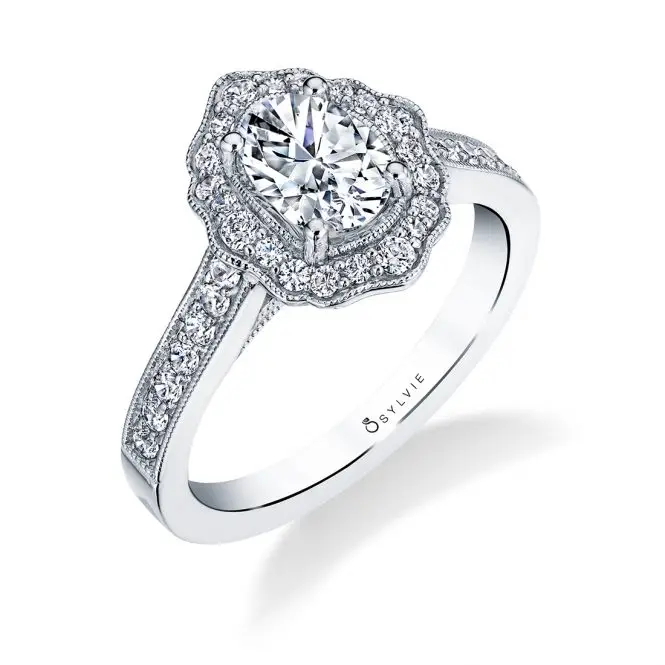 Oval Cut Vintage Inspired Flower Engagement Ring - Michaela