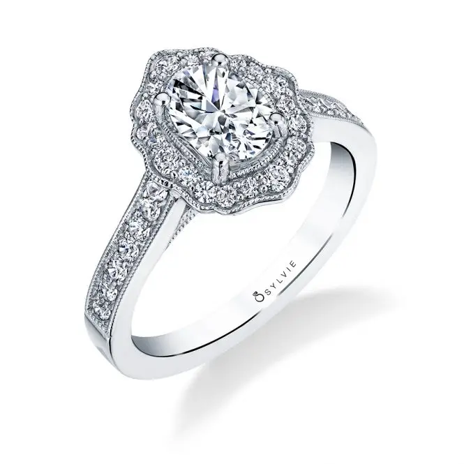 Round Cut Vintage Inspired Flower Engagement Ring - Michaela