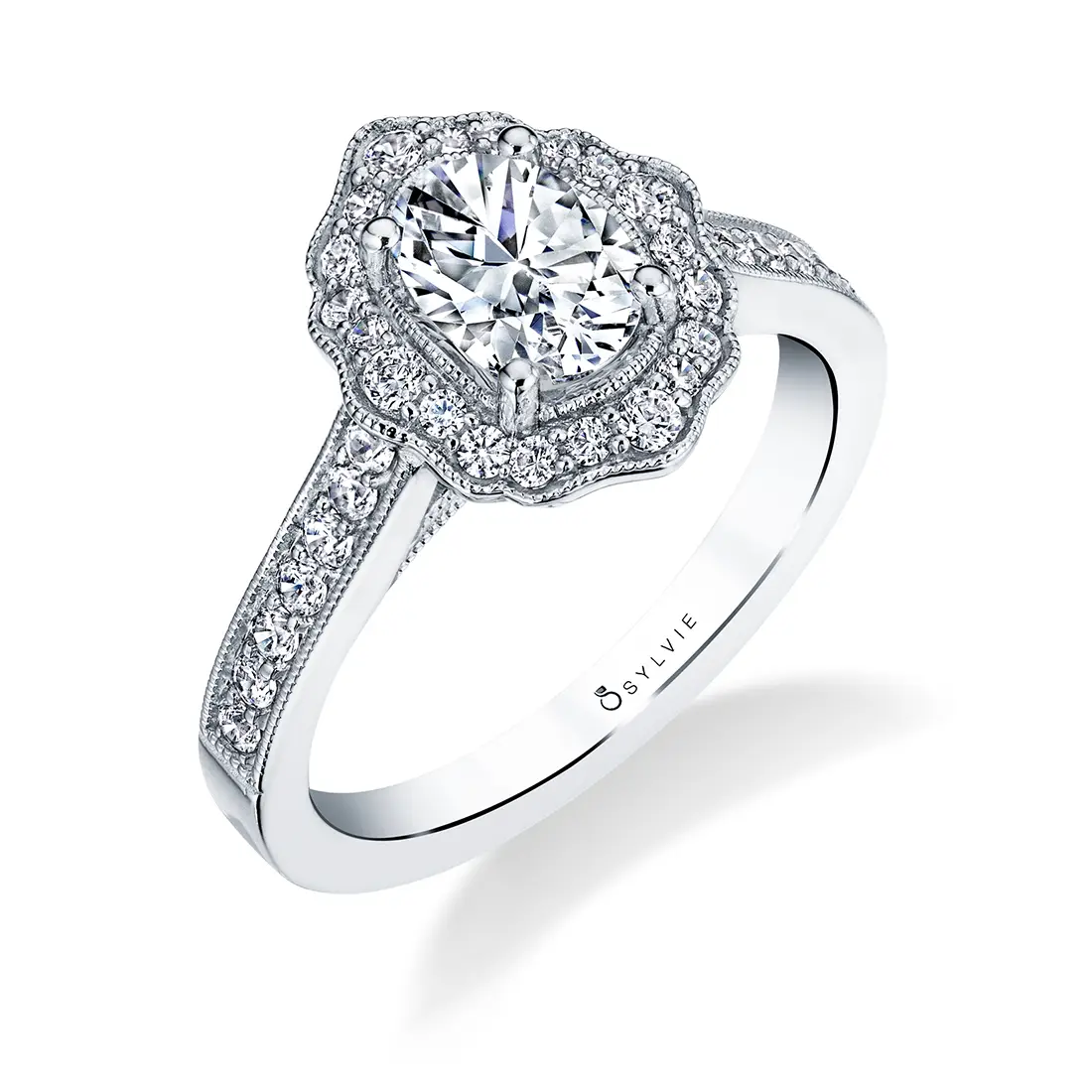 Oval Cut Vintage Inspired Flower Engagement Ring - Michaela