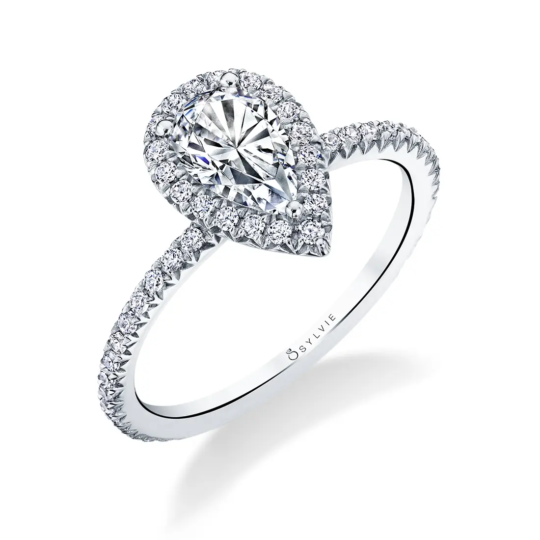 Pear Shaped Classic Halo Engagement Ring Vivian Sylvie Jewelry