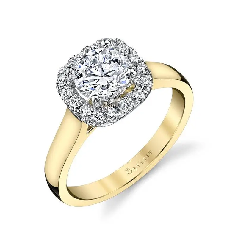 Cushion Halo Engagement Ring Two Tone