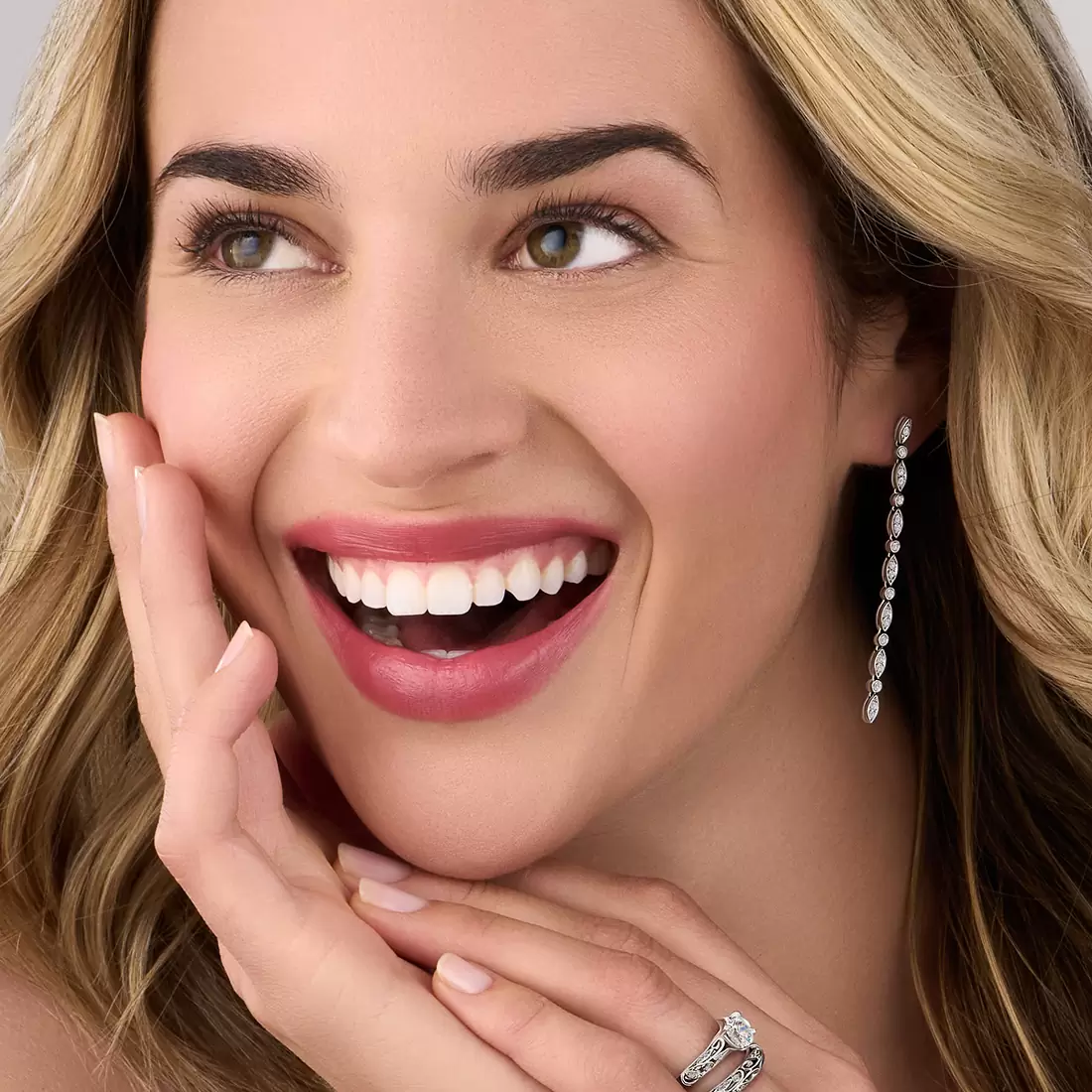 White Gold Vintage Inspired Diamond Drop Earrings - Lifestyle Image