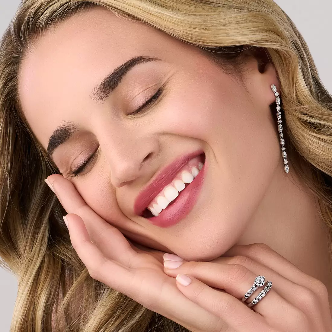 White Gold Vintage Inspired Diamond Drop Earrings - Lifestyle Image - Lifestyle Image