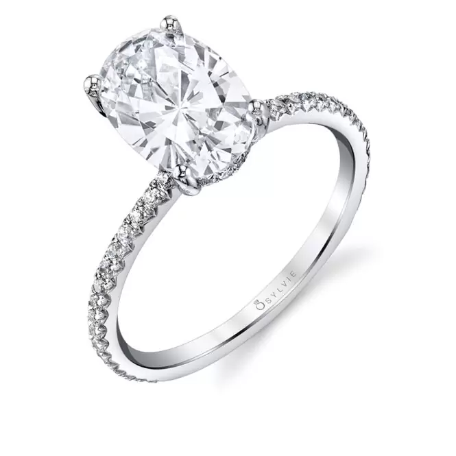 Eloise - 14K White Gold Round Diamond Solitaire Engagement Ring with Pave  Setting - Wedding Bands & Co.