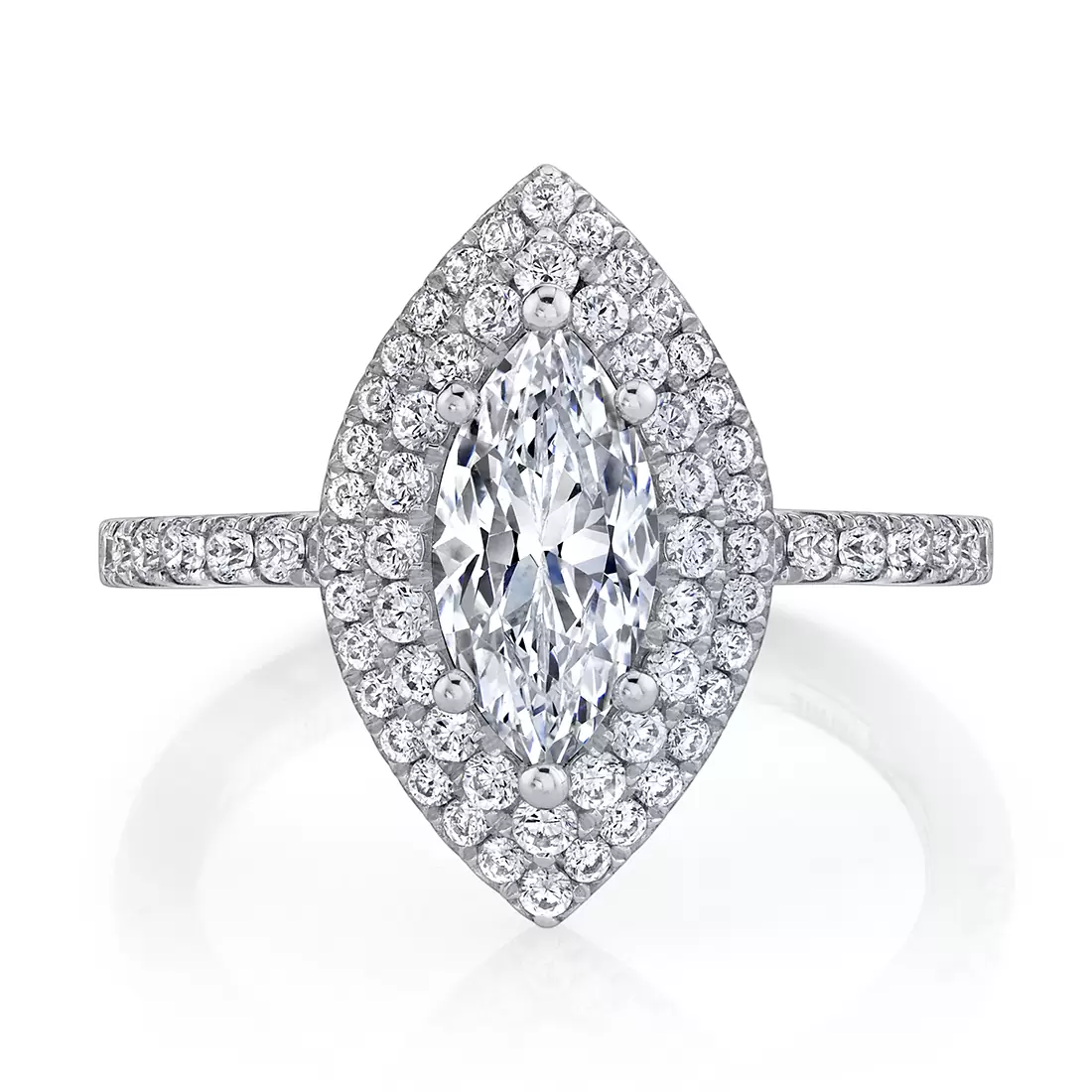 White Gold Marquise Cut Double Halo Engagement Ring - Claudia