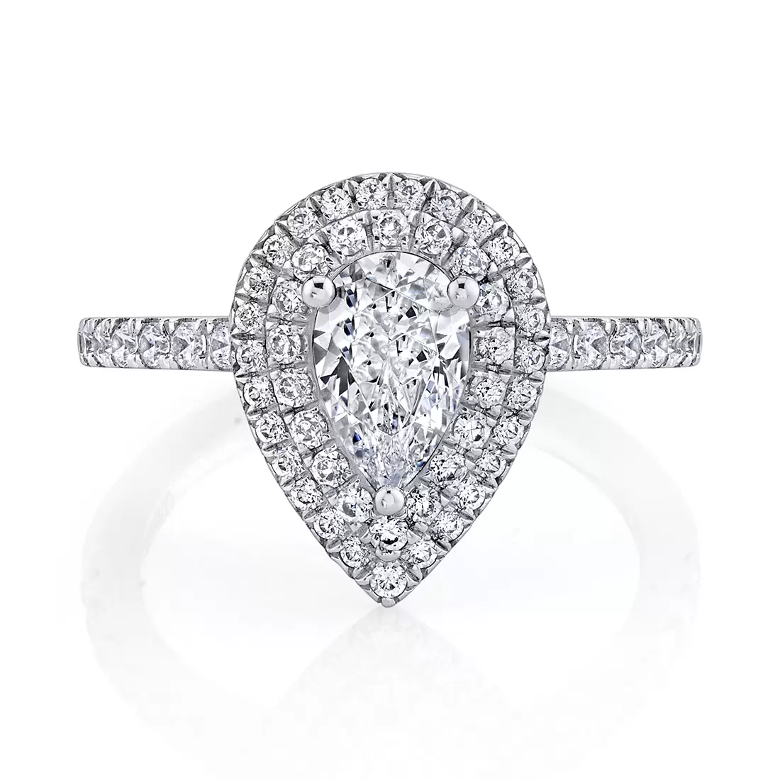 White Gold Pear Shaped Double Halo Engagement Ring - Claudia