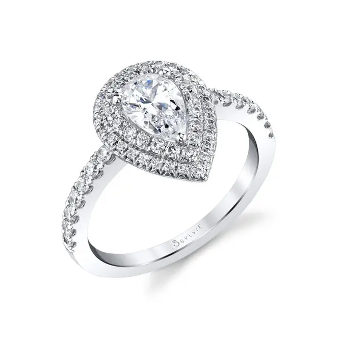 White Gold Pear Shaped Double Halo Engagement Ring