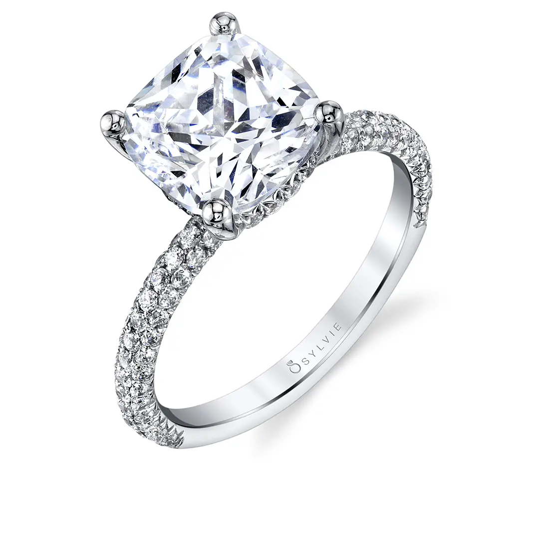 Cushion cut pave band engagement ring online
