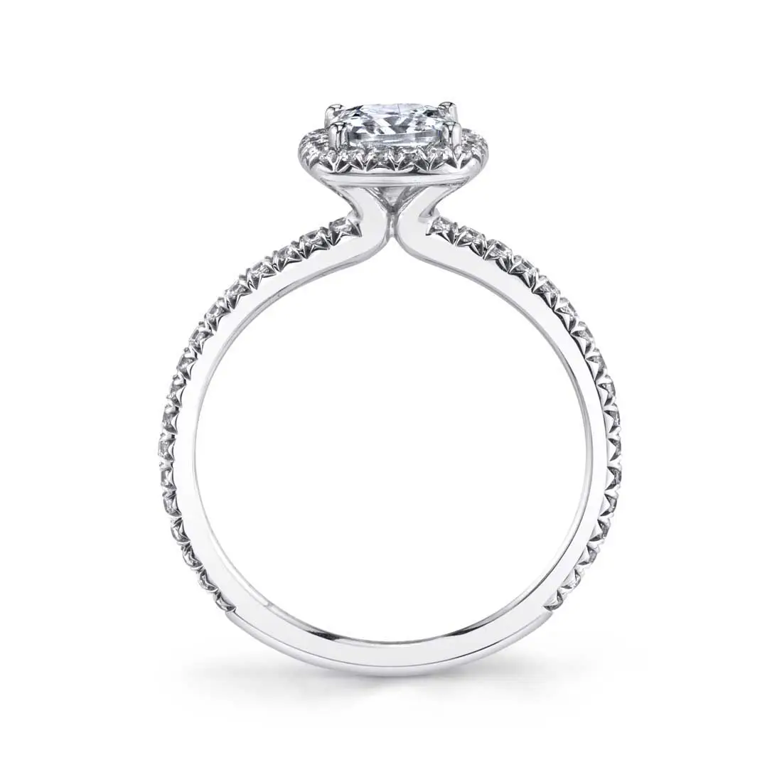 White Gold Radiant Cut Classic Halo Engagement Ring - Vivian