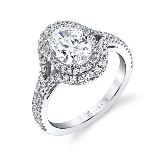 Oval-Shaped Double Halo Engagement Ring - Poppy