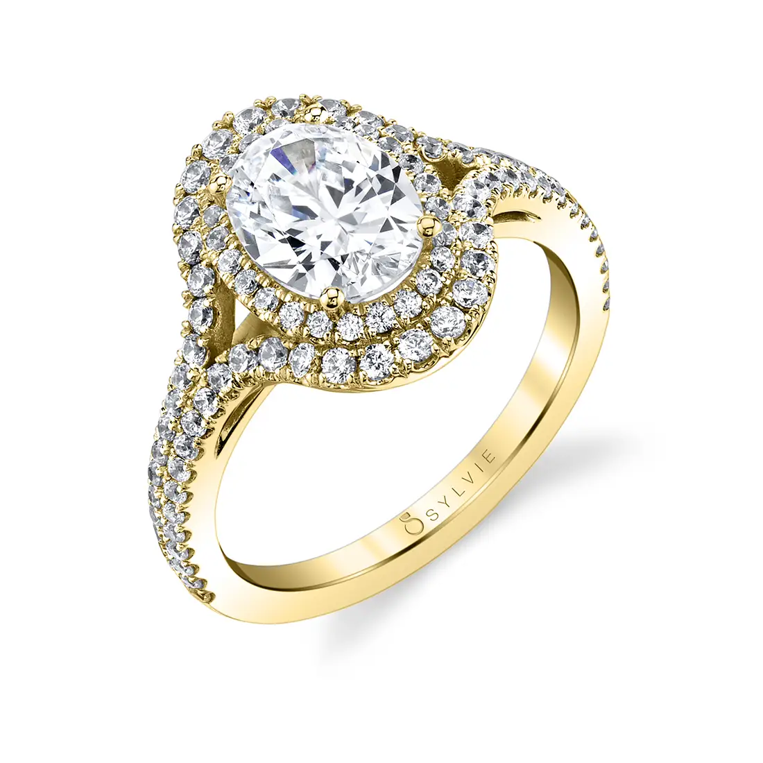 White Gold Oval-Shaped Double Halo Engagement Ring - Poppy - Profile View