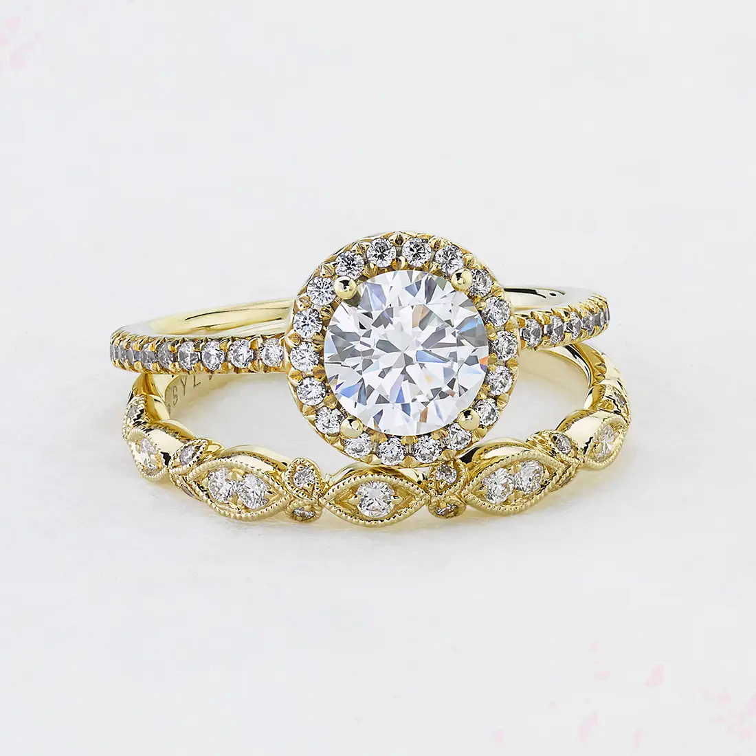 White Gold Round Cut Classic Halo Engagement Ring - Vivian - Profile View