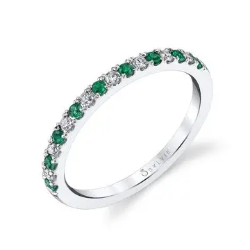 White Gold Emerald and Diamond Wedding Band