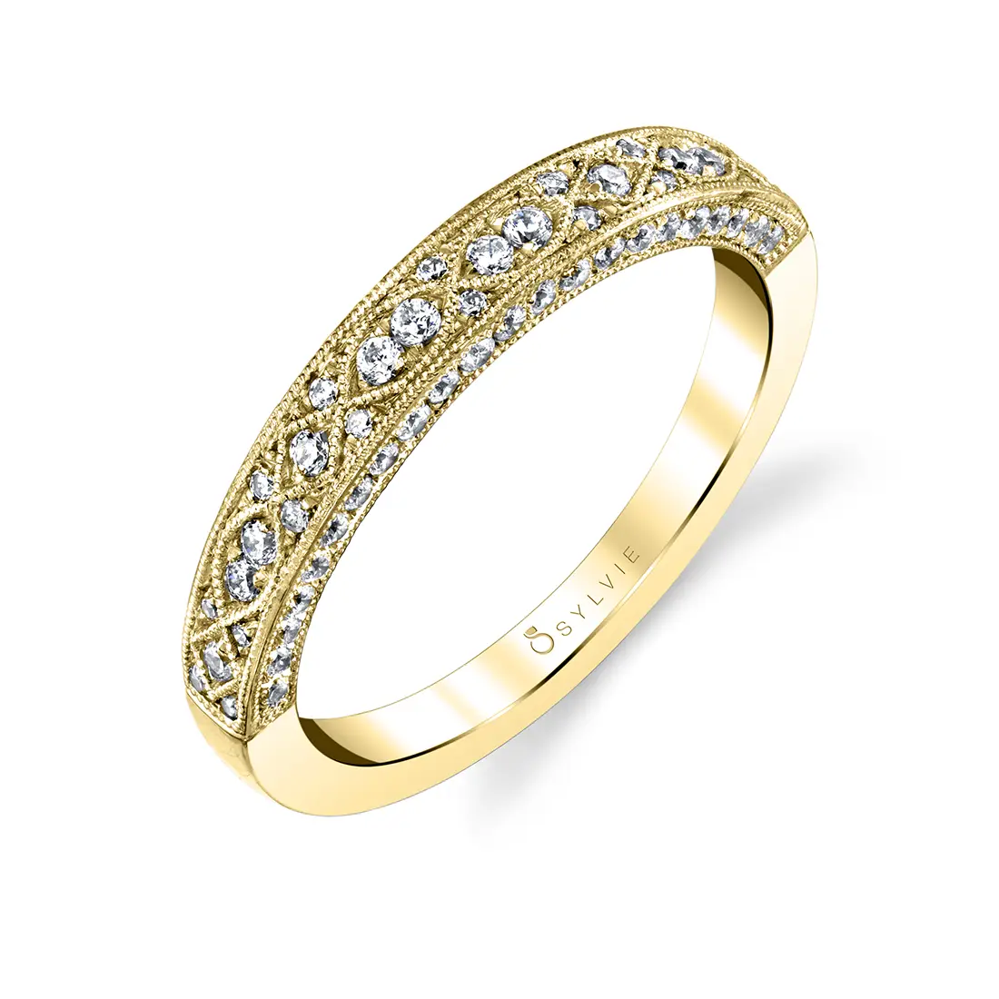 Round Cut Vintage Inspired Wedding Band - Elodie