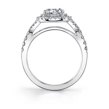 White Gold/Yellow Gold Round Cut Two Tone Double Cushion Halo Engagement Ring - Rose