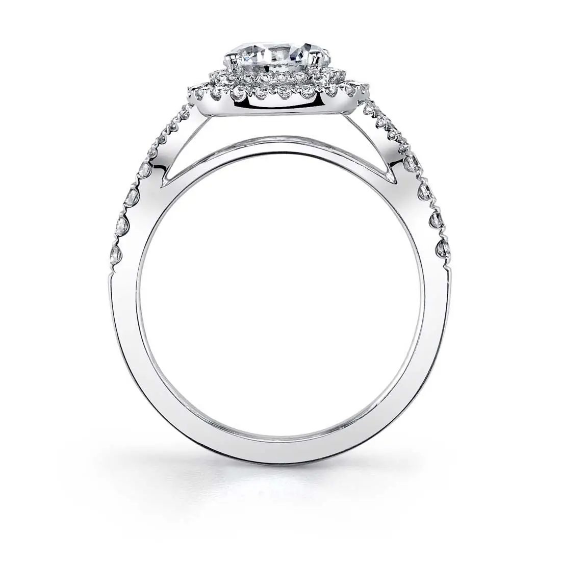 White Gold Round Cut  Double Cushion Halo Engagement Ring- Rose - Profile View