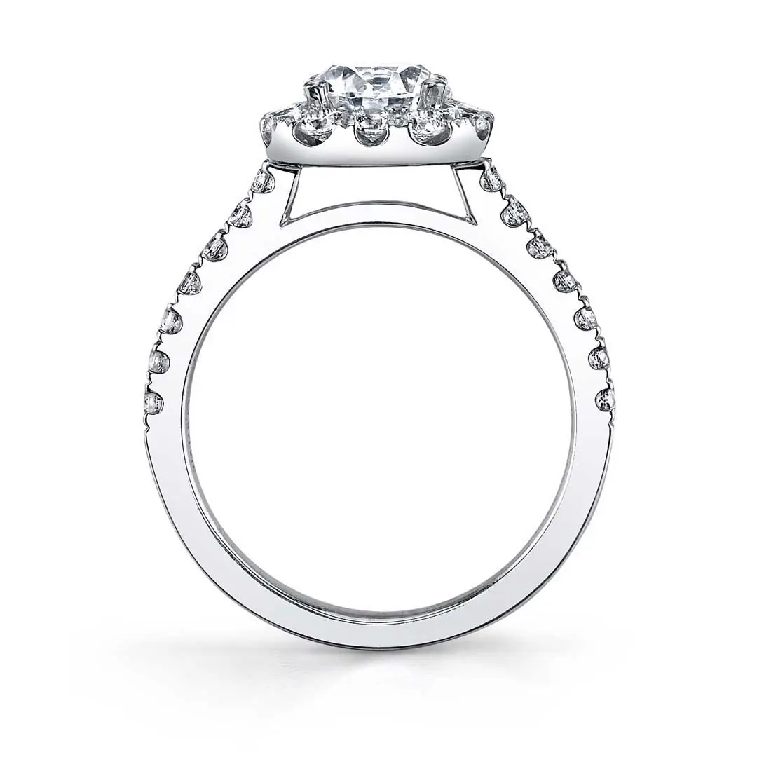 White Gold Oval Cut Classic Halo Engagement Ring - Jacalyn - Profile View