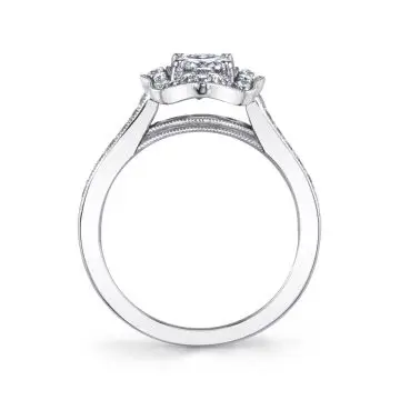 White Gold Oval Cut Vintage Inspired Flower Engagement Ring - Michaela