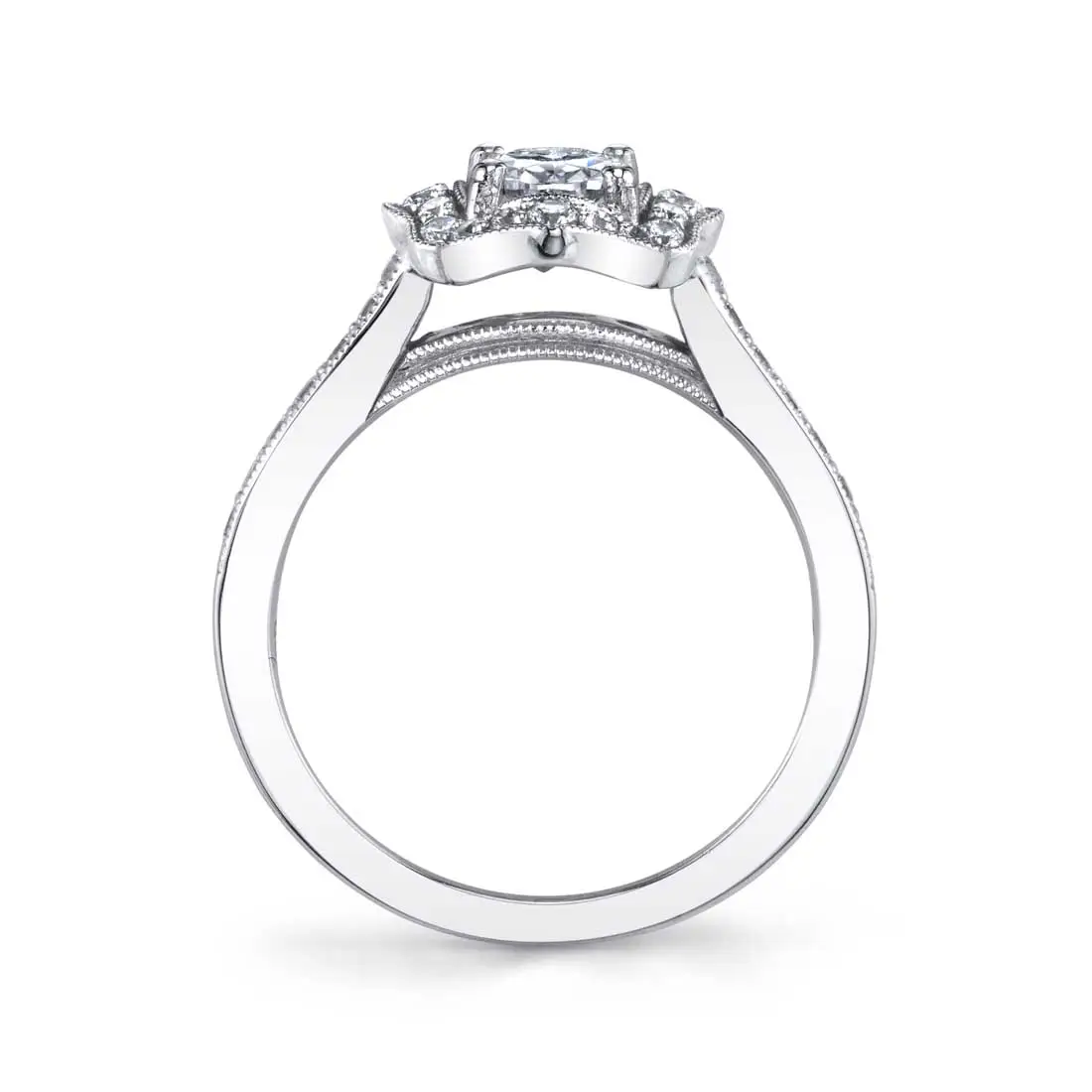 Round Cut Vintage Inspired Flower Engagement Ring - Michaela