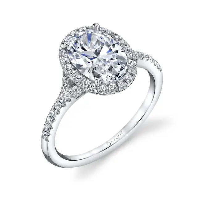 Oval Cut White Gold Halo Engagement Ring - Alexandra