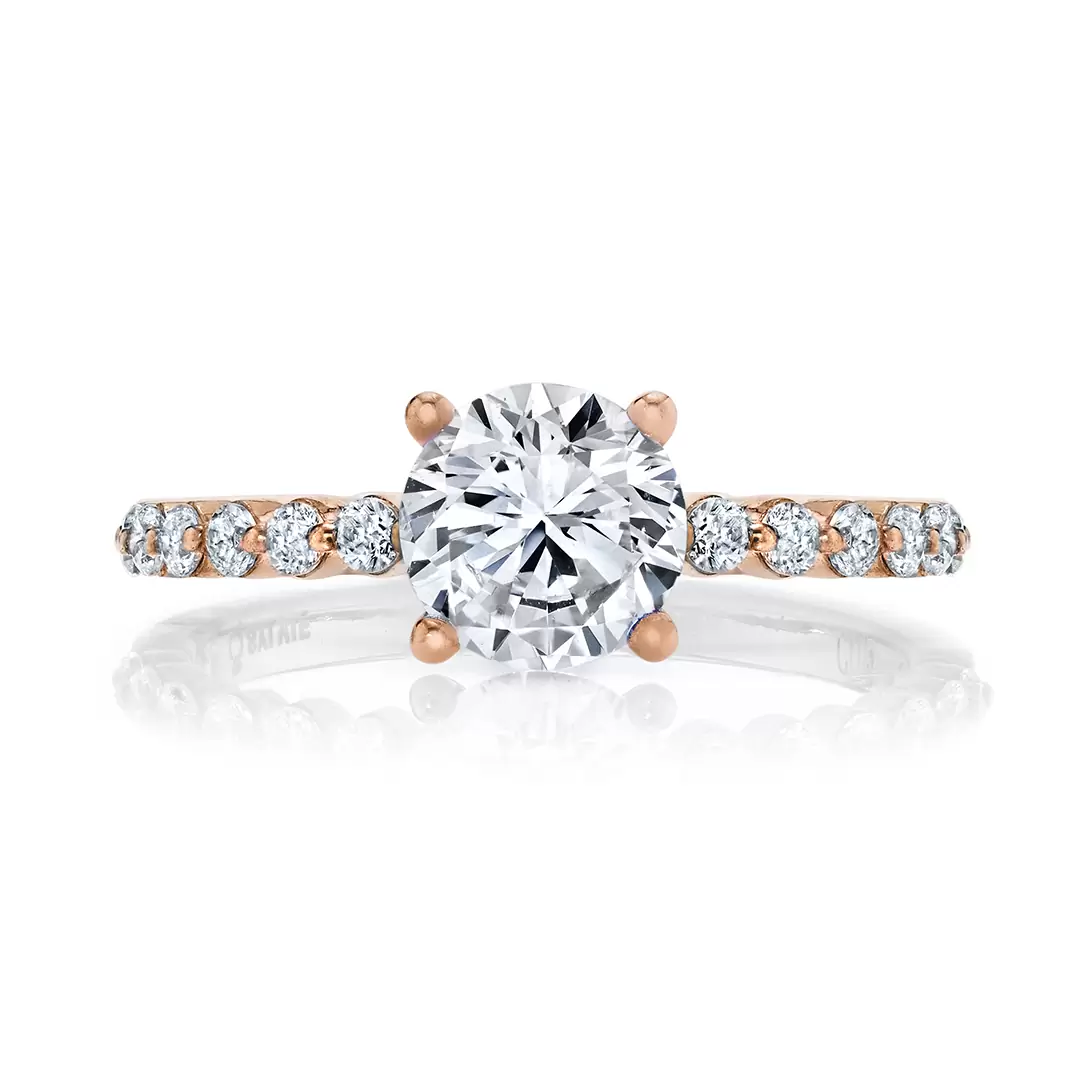 White Gold Round Cut Classic Engagement Ring - Athena - Profile View