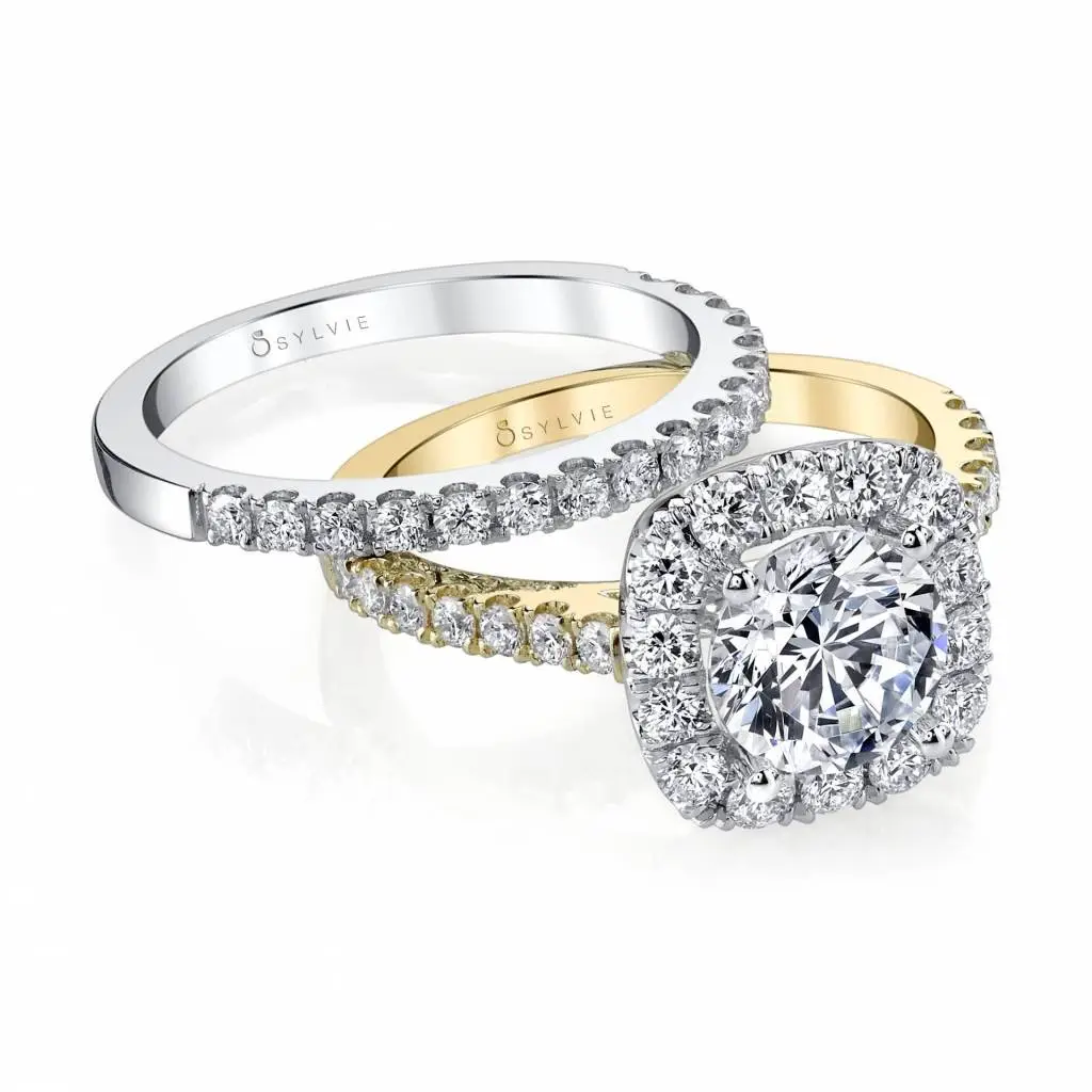 cushion cut engagement ring and wedding band set