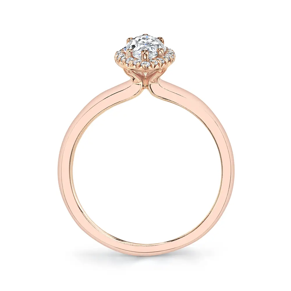White Gold Marquise Cut Solitaire Halo Engagement Ring - Elsie
