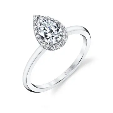 White Gold Pear Shaped Solitaire Halo Engagement Ring - Elsie