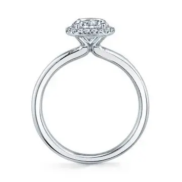 White Gold Round Cut Solitaire Halo Engagement Ring - Elsie