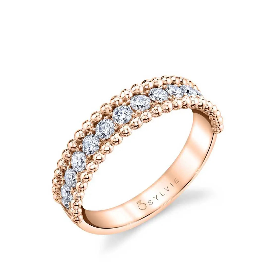 White Gold Beaded Stackable Band - LG - Brettany