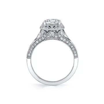 White Gold Round Cut Modern Vintage Engagement Ring - Shayna
