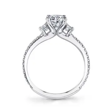 White Gold Round Cut Classic Three Stone Engagement Ring - Eloise