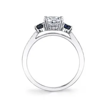 White Gold Round Cut Three Stone Sapphire Engagement Ring - Lola