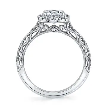 White Gold Round Cut Cushion Halo Modern Vintage Engagement Ring - Regine