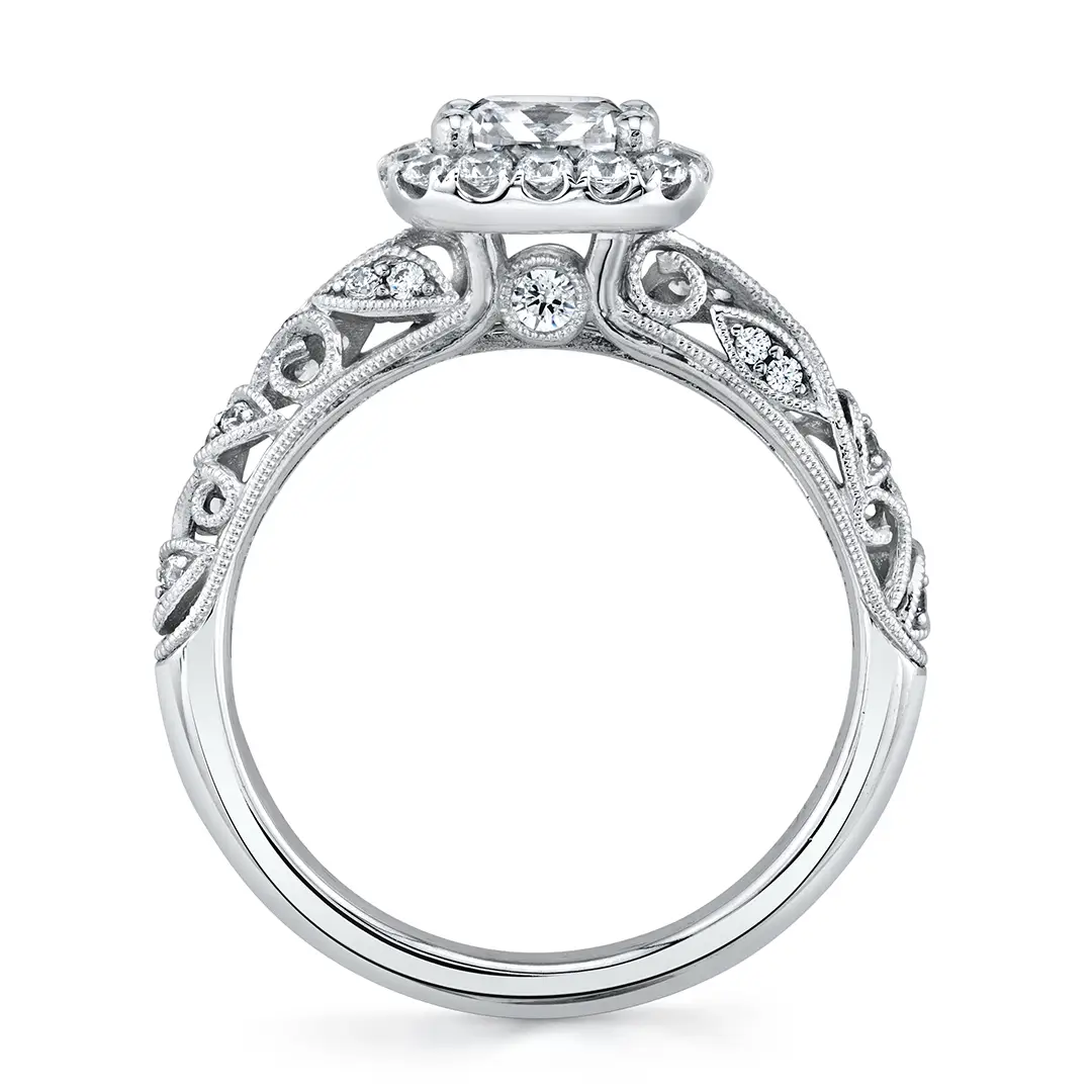 Round Cut Vintage Halo Engagement Ring - Rochelle