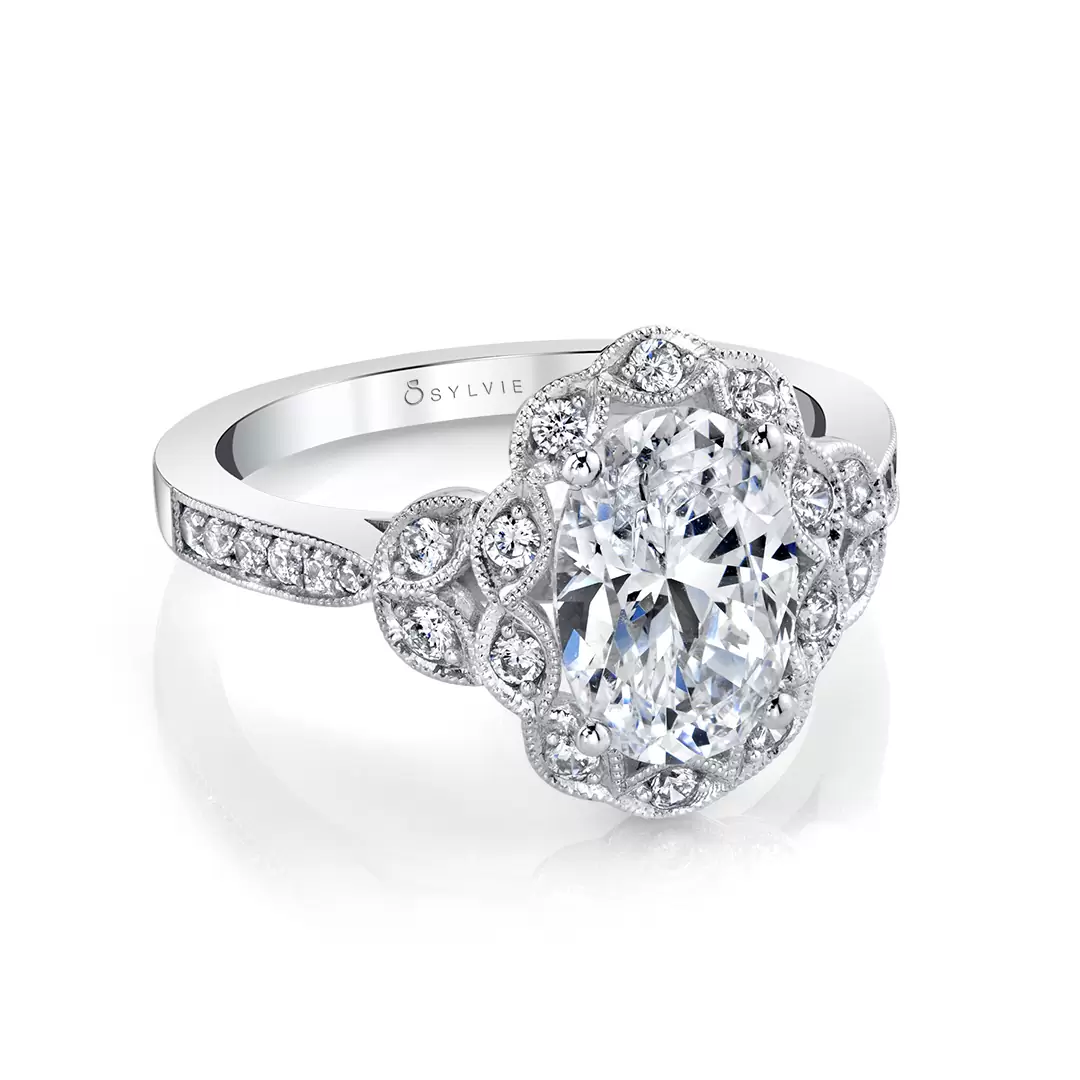 Oval Cut Floral Inspired Engagement Ring - Candide