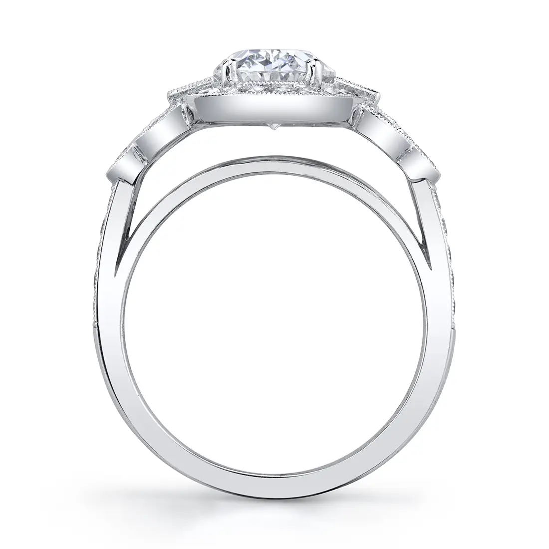 White Gold Oval Cut Modern Vintage Halo Engagement Ring - Yvette